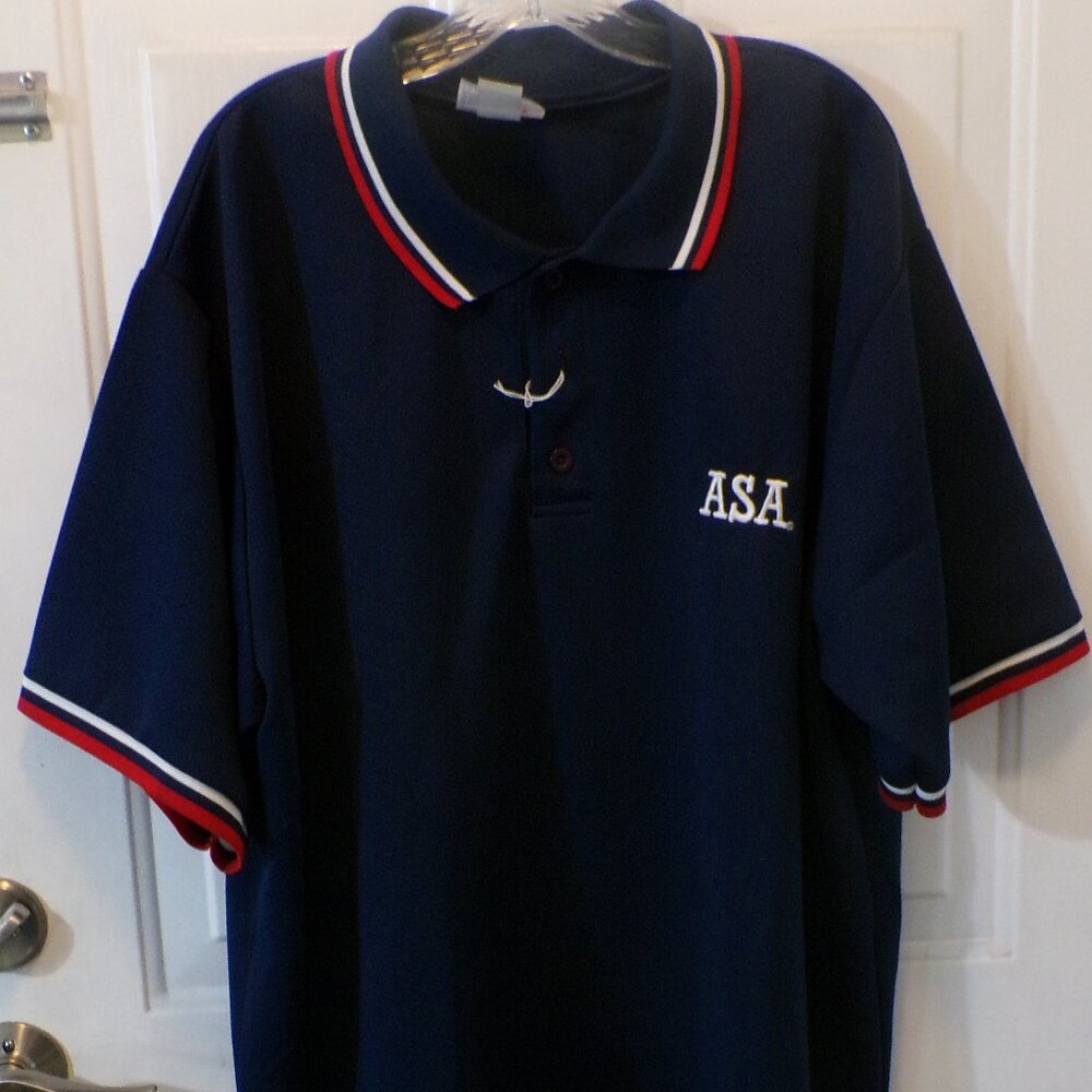 AMATEUR SOFTBALL ASSOCIATION ( ASA ) EMBROIDERED UMPIRE NAVY BLUE SHIRT